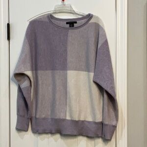 Tahari Purple and Gray Crew Neck Sweater with Color Block Design